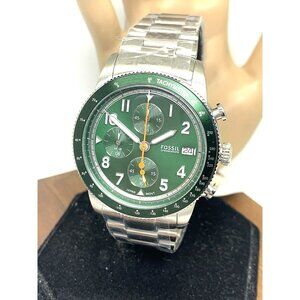 Fossil Men's Watch FS6048 Quartz Chronograph Green Dial Stainless Steel 42mm